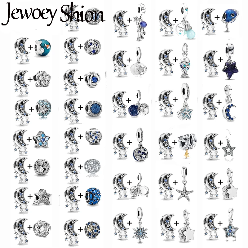 2Pcs/Lot Starry Moon & Universe Charm Beads With Star Pendant Fit Brand Bracelets & Necklaces For Women Jewelry Making