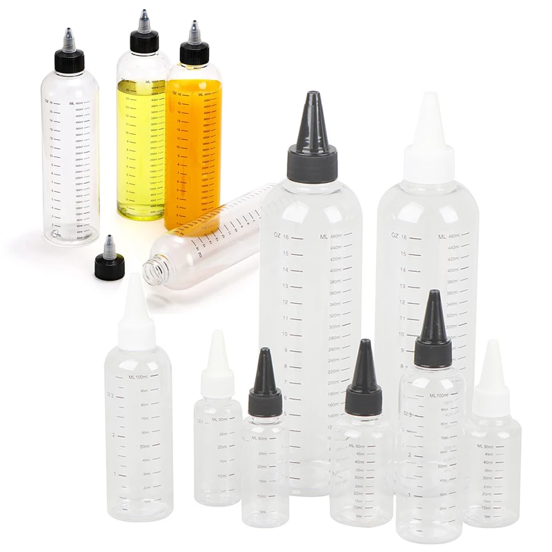 

10Pcs 30ml-500ml Plastic Refillable Bottle PET Oil Liquid Dropper Bottles Twist Top Cap Tattoo Pigment Ink Hair Dye Containers