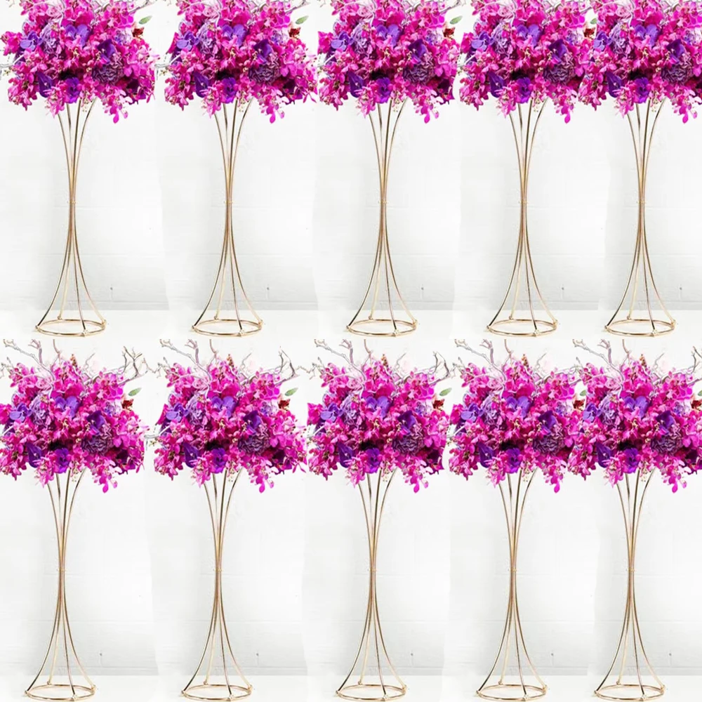 

10Pcs/Lots Vases Gold Flower Stand Metal T Road Lead Wedding Centerpiece Flowers Rack For Event Party Decoration