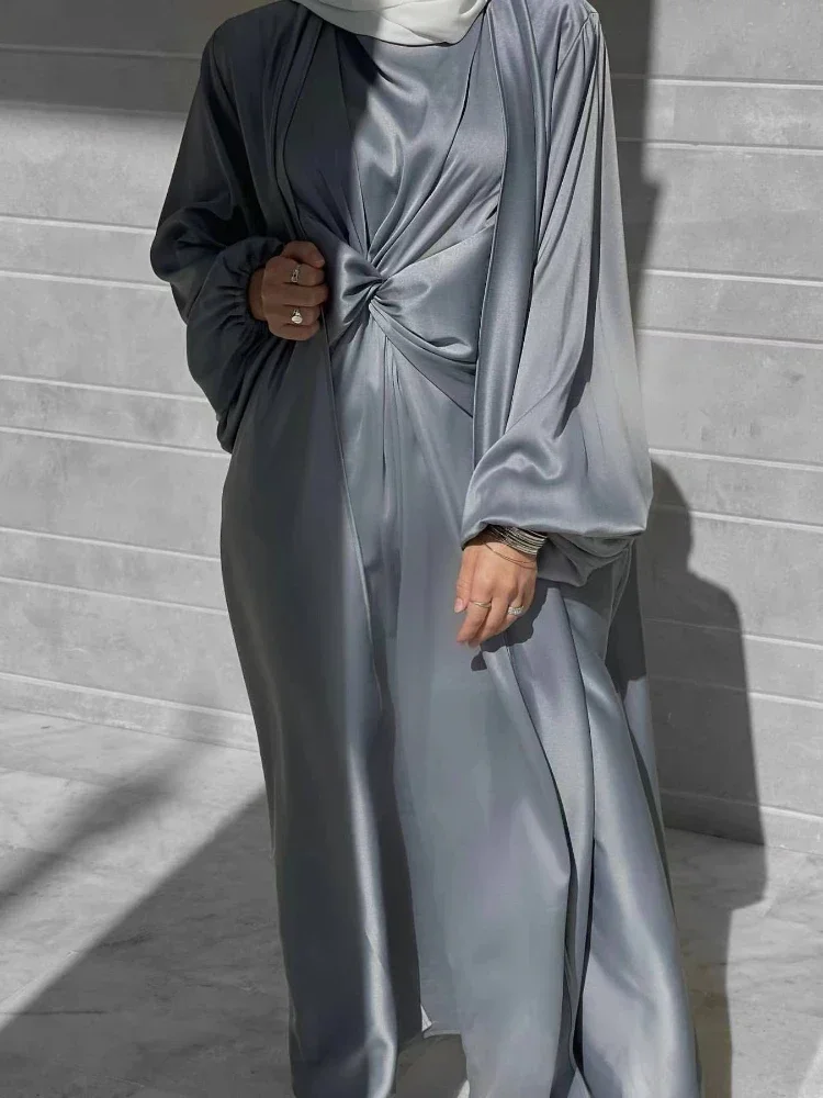 

Eid Ramadan Muslim Abayas for Women 2 Piece Set with Inner Dress Evening Dresses Moroccan Kaftan Ensemble Musulmane Vestidos