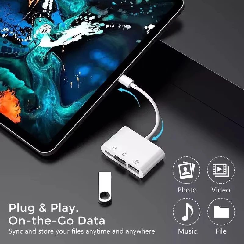 3 in 1 Lightning Adapter to SD TF Card Reader For iPhone 14 13 12 11 Pro Max Camera Memory OTG Adapter For Huawei Xiaomi Samsung