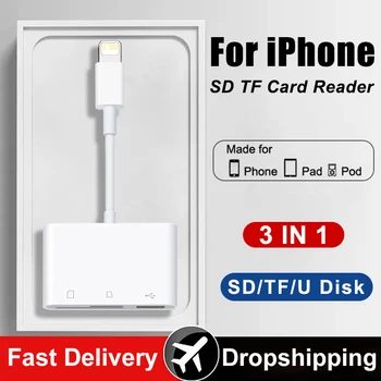 USB 조명 to TF SD 카드 리더 어댑터, 애플 아이폰 14, 13, 3.0 OTG 카드 리더, 카메라 사진 변속기, 휴대폰 액세서리