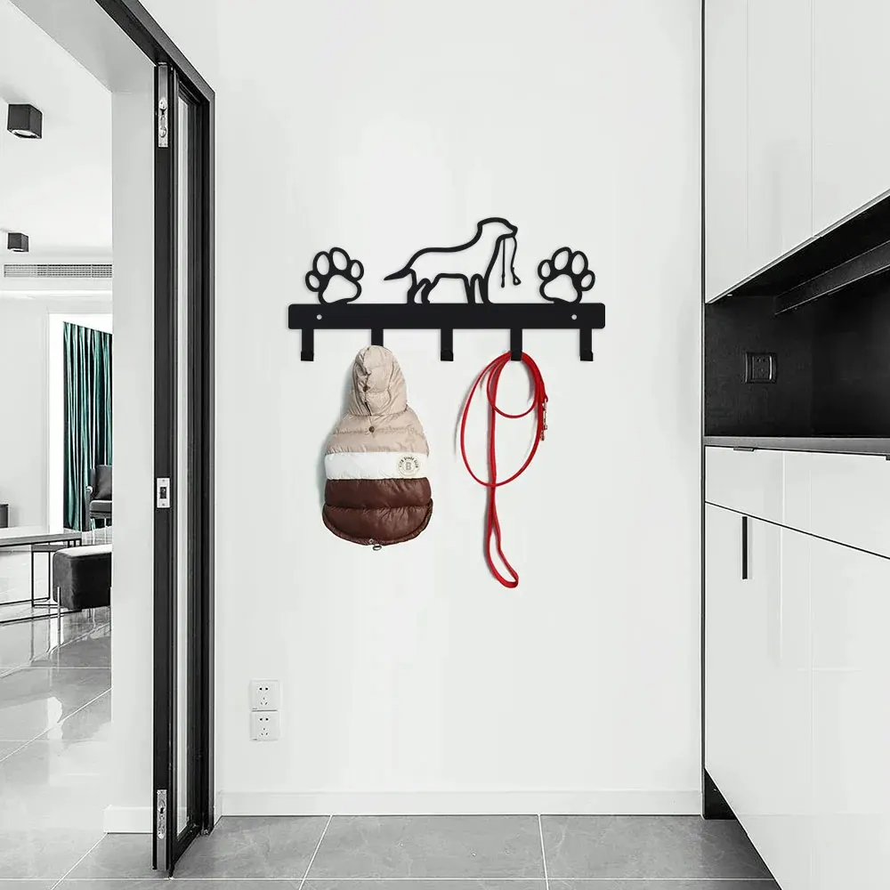 1Pc Metal Paw Pet Dog Hanger 5 Hooks Coat Key Lead Leash Wall Rack Holder Organizer, Towel Rack，Organizer，Storage rack 6