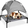 Elevated Pet Cot with Canopy, Portable Raised Pet Cot for Camping or Beach, Removable Canopy,Breathable Cooling Outdoor Dog Bed 1