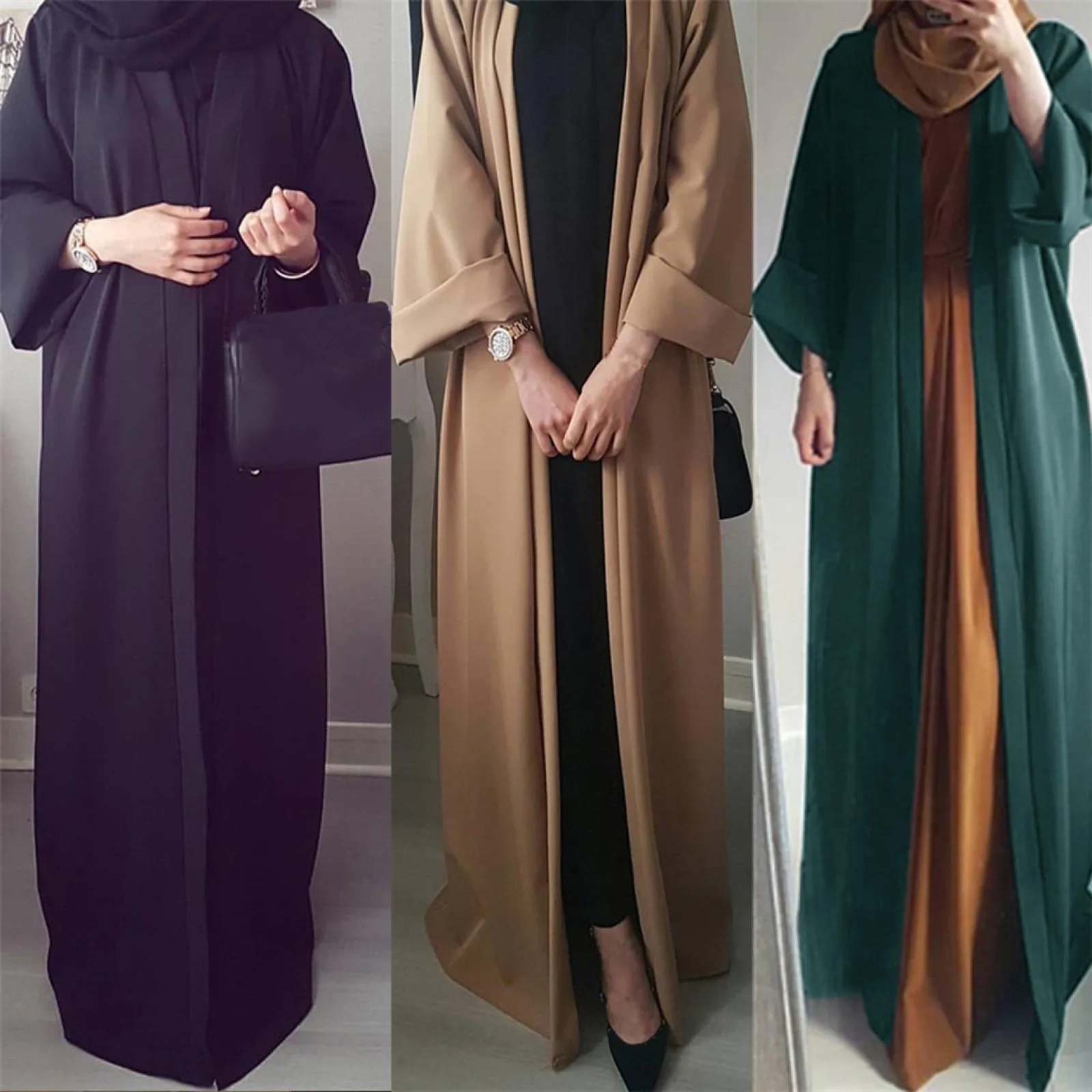 

Fashion Muslim Abaya Women Solid Retro Ethnic Cardigan Robe Ramadan Dress Dubai Middle Eastern Saudi Arabia Eid Prayer Clothes