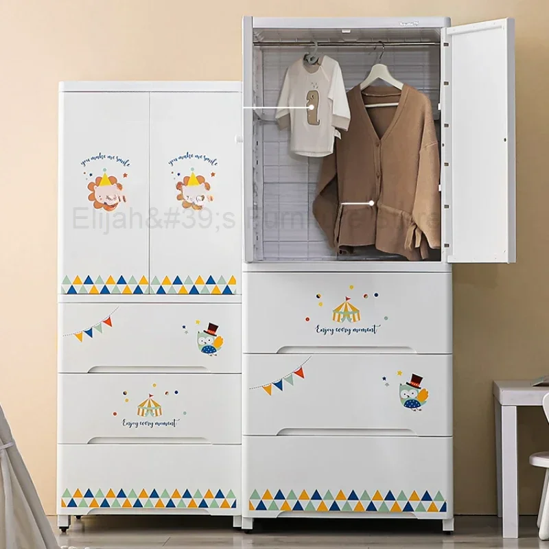Storage Organizer Children Wardrobes Rack Portable Mobile Plastic Children Wardrobes Closet Szafa Na Ubrania Furniture MR50CW