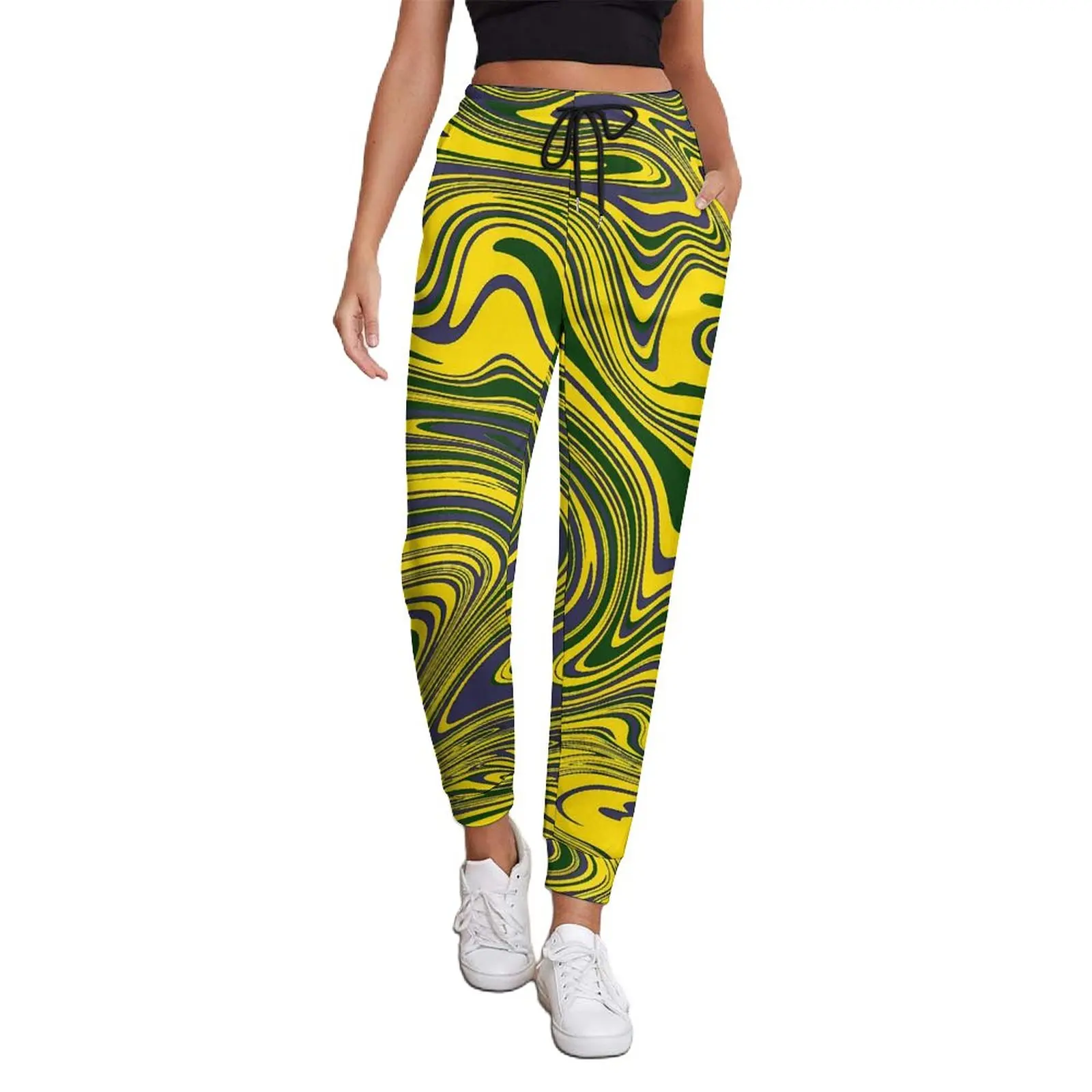 

Мешковатые брюки с принтом Swirls, желтые, зеленые, фиолетовые модные спортивные брюки оверсайз, осенние женские дизайнерские брюки