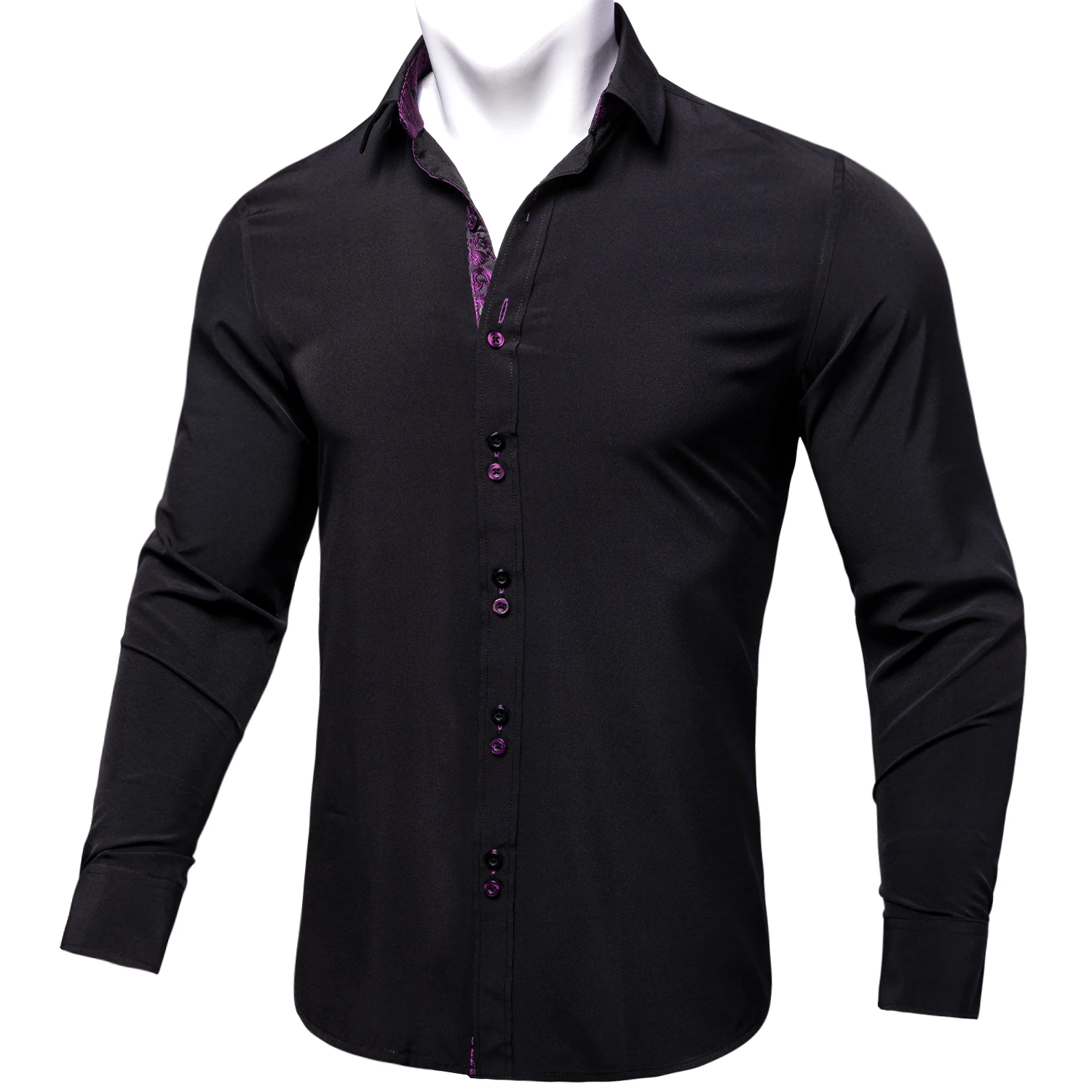 Fashion Men's Party Shirt camisa masculina Black Purple Patchwork Collar Man Shirts Spring Autumn Button-Down Long Sleeve Tops
