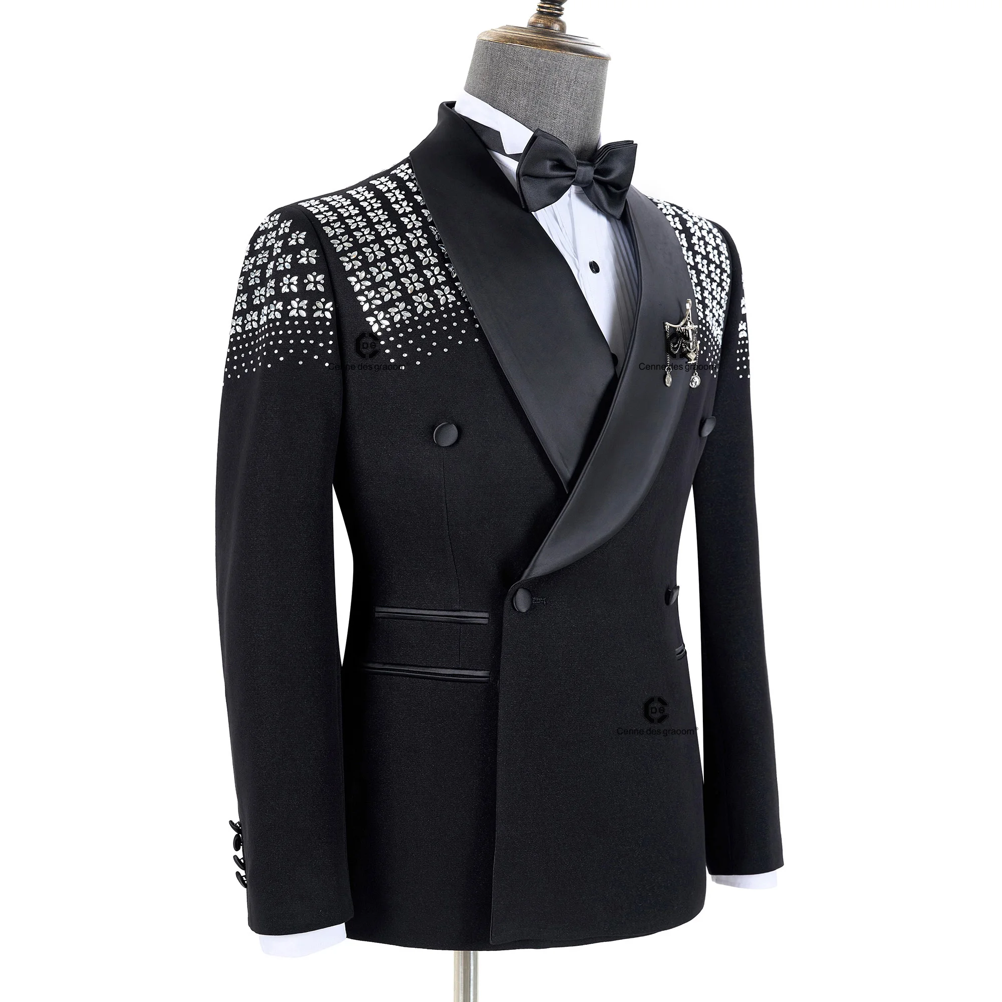 Cenne Des Graoom 2024 Elegant Men's Suits Double-Breasted Jewelry Ornament Handmade Tuxedo for Wedding Groom Party Jacket Pants 5