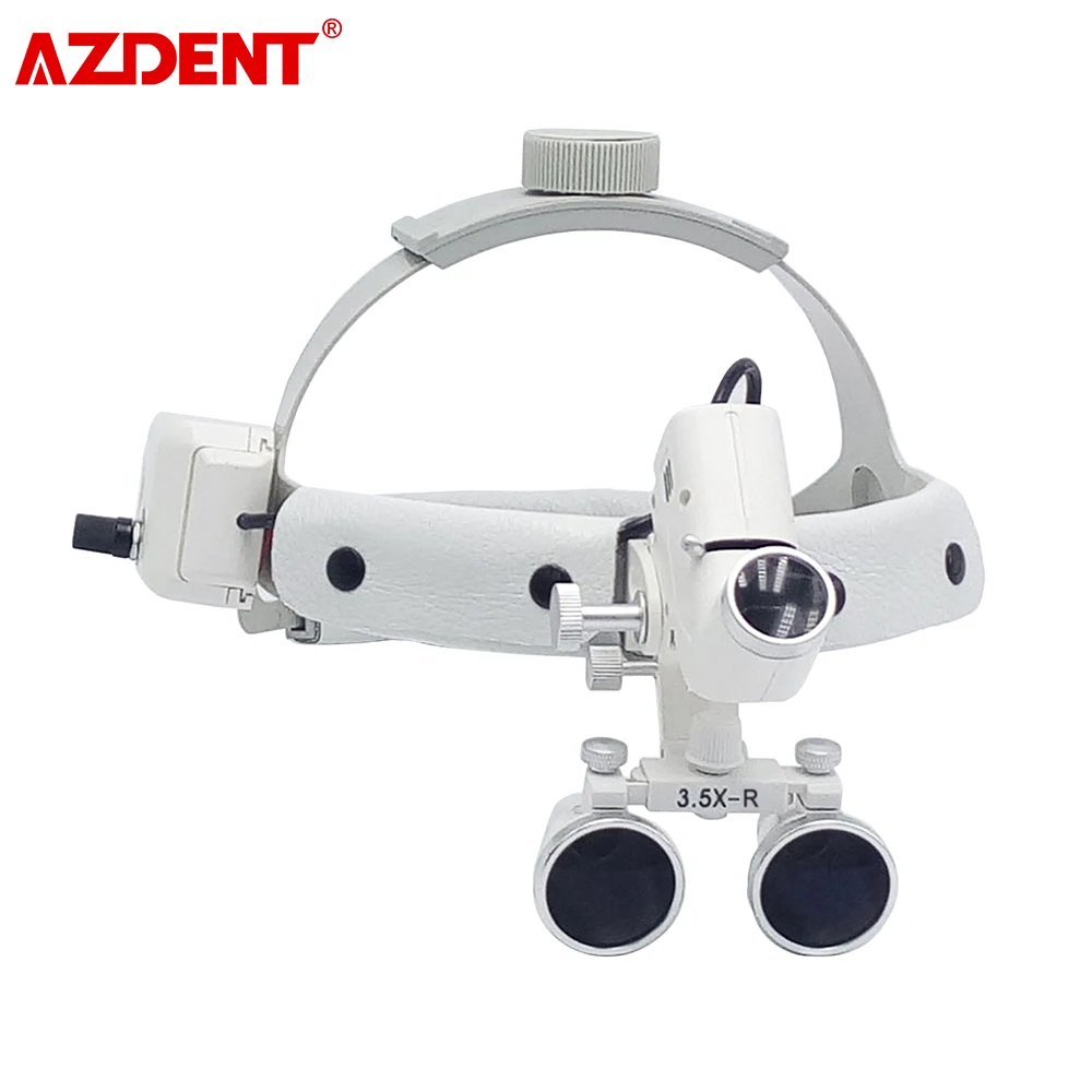 

AZDENT Dental LED Headlight Binocular Loupes 3.5X Working Distance 320mm-420mm Headband Ajustable 5W Dentist Surgical Headlamp