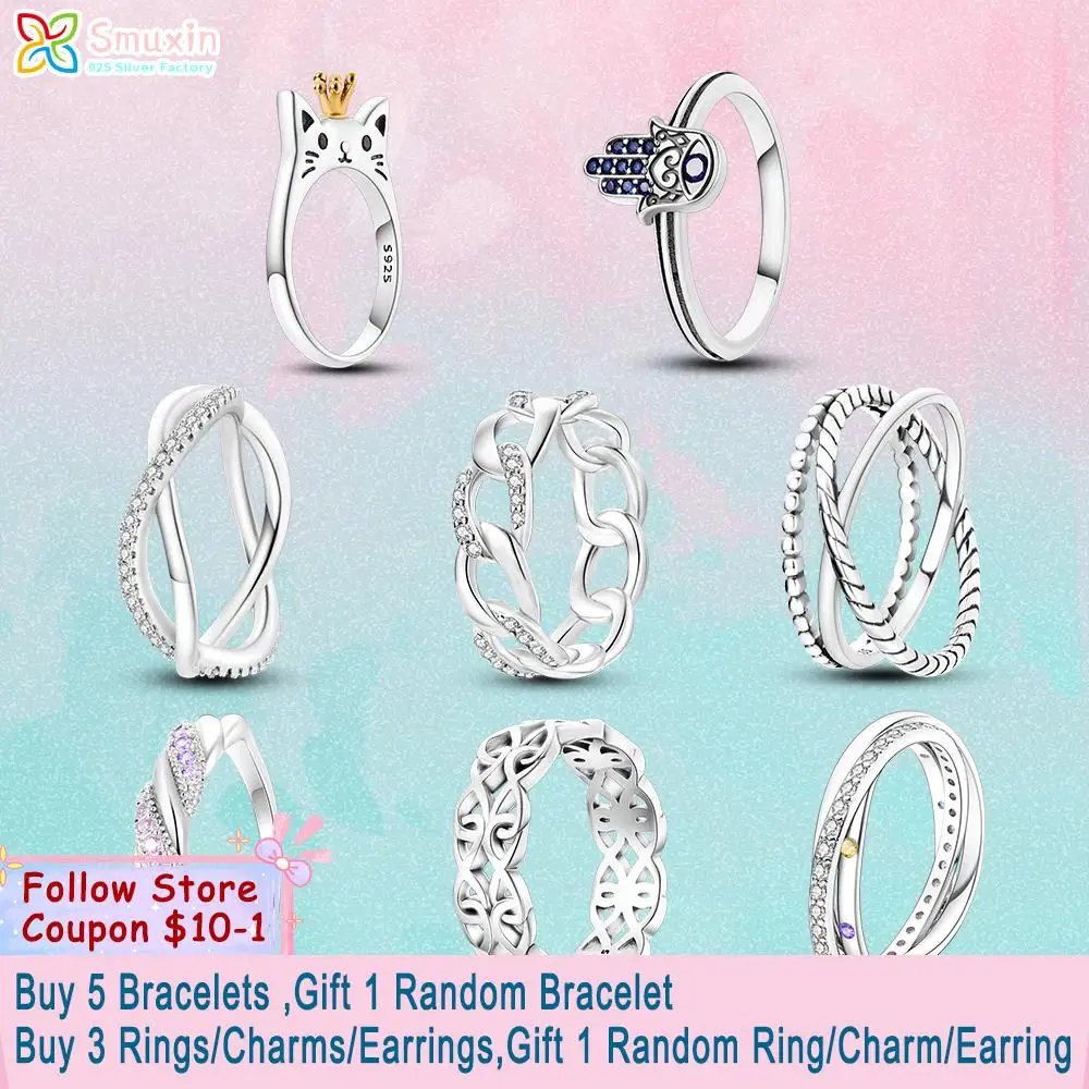 

Smuxin 925 Sterling Silver Rings Twist Crossed Wide Glitter interlocking Cat Hand of Fatima Rings Engagement Rings Free shipping