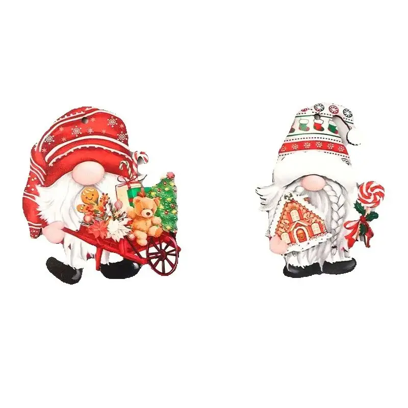 (12 Pcs/pack)Mix Christmas Wooden Faceless Person Pendant Wooden Hanging Tag Painted Chip Cartoon Holiday Decoration