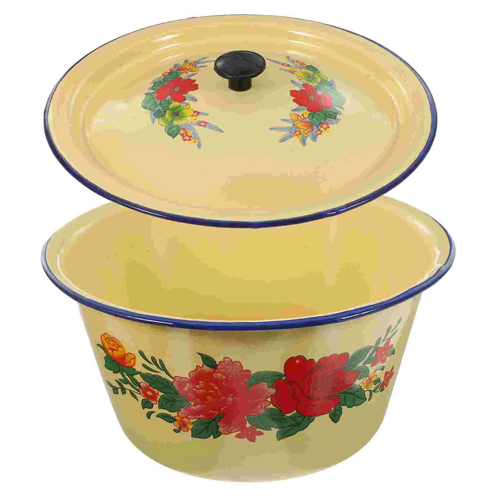 

Milisten Metal Wash Tub Enamel Bowl Vintage Enameled Dough Making Basin Mixing Bowl Soup Serving Bowl Enamelware Plate