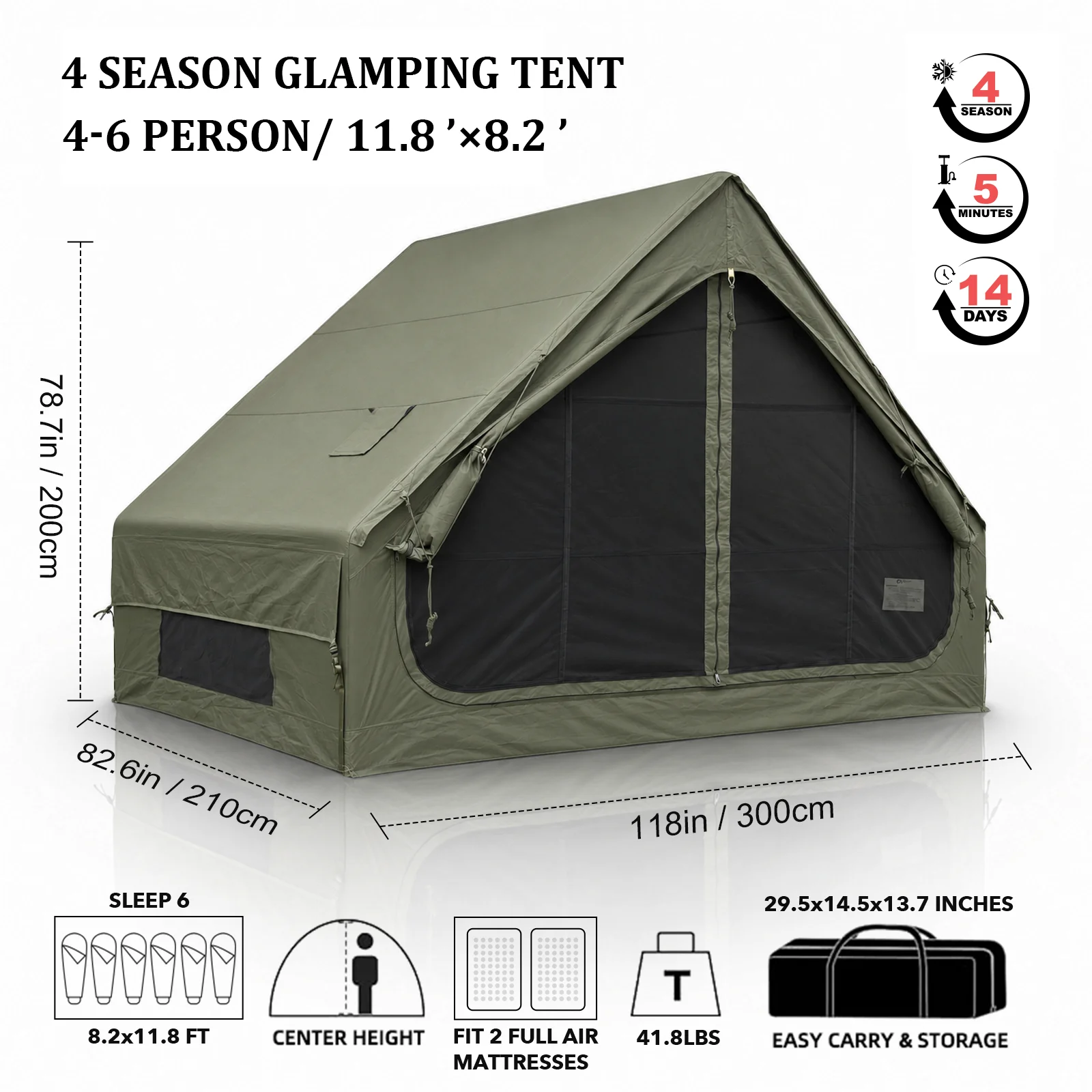 SENLEETO Inflatable Tent 420D Oxford 3-4 Person Portable Blow up Air Camping Tent with Canopy/Rain Fly, Stove Jack AC Vent for Outdoor Glamping image 8