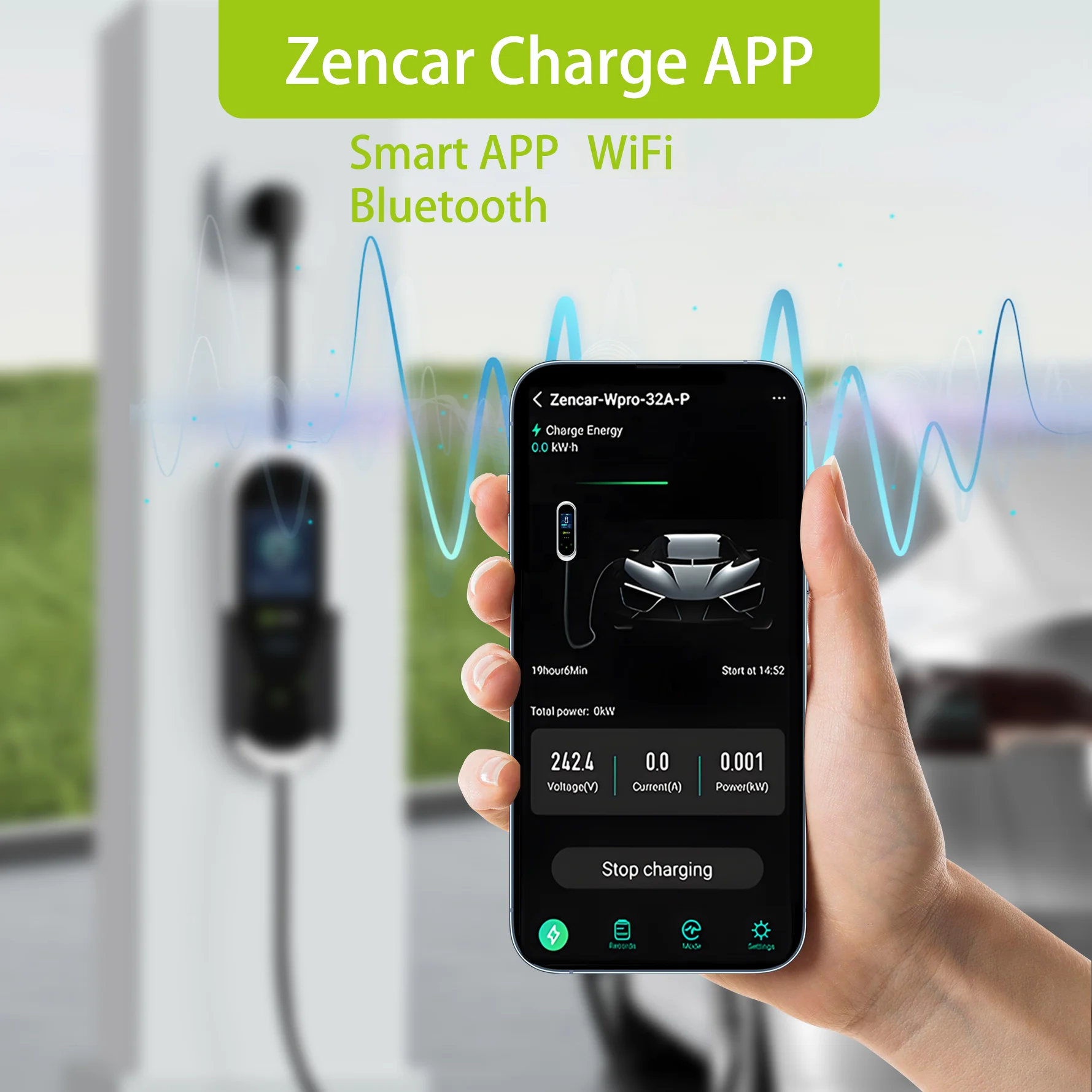 젠카 프리미엄 TUV CB CE 인증 32A 휴대용 전기차 충전소 3상 22kW EVSE 타입 2 GB 플러그 IP66 WiFi 앱 지원 홀더 포함