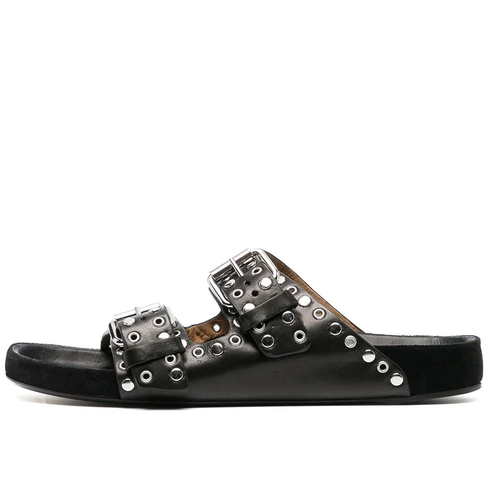 2023 Summer Thick Bottom Buckle Riveted Women's Sandals Cowhide Slippers with Flat Bottom Slippers Large Size Women's Sandals