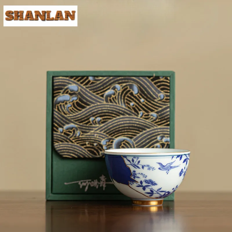 120ml Jingdezhen Blue And White Porcelain Teacup Hand-painted Gilded Cup Meditation Cup Personal Master Tea Bowl Teaset Gifts