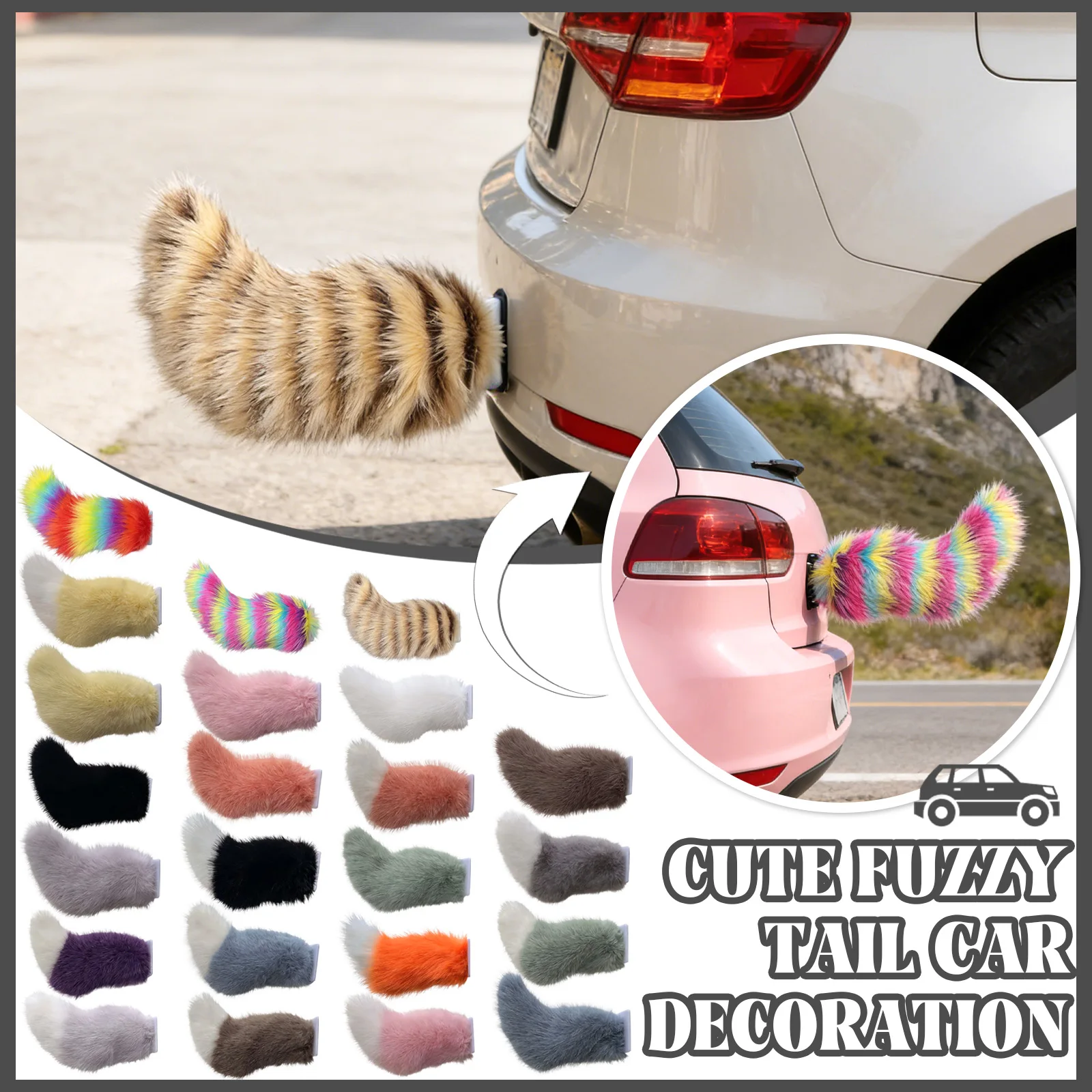 Decorazione per Auto con Coda Pelosa, Ornamento Carino per Auto, Accessorio Morbido a Forma di Coda di Animale per Specchietto Retrovisore e Decorazione Interna - immagine 2