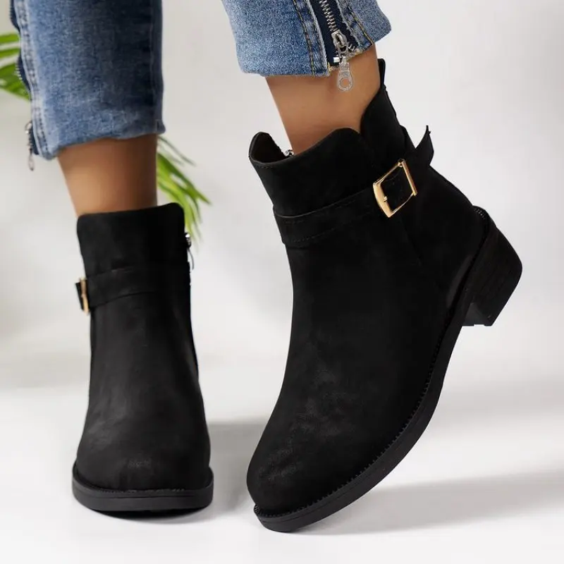 Fashion Suede Chunky Heeled Women's Ankle Boots 2024 New Pointed Toe Side Zipper Short Boots Woman Retro Booties Large Size 42