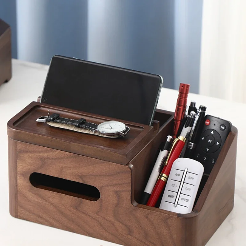 

Walnut Wood Tissue Box Exquisite Desktop Tissue Holder Multi-functional Storage Box Minimalist Remote Control Holder