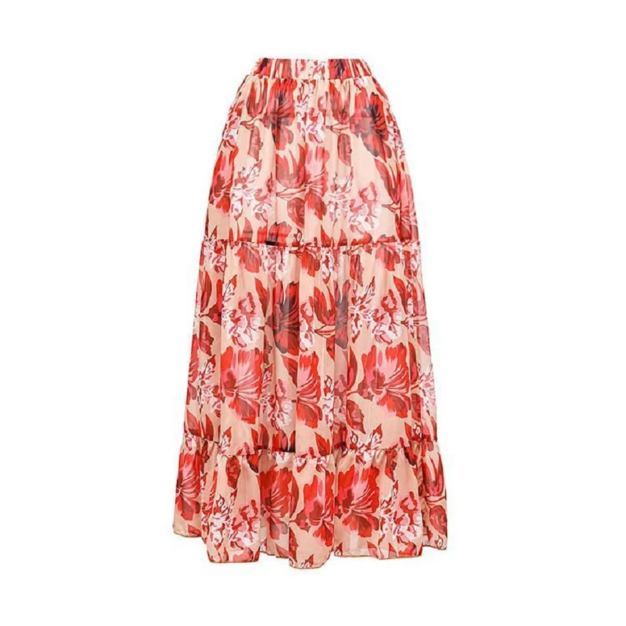 Sexy Backless Ruffled One Piece Wwimsuit Women 2023 Red High Waisted Fashionable Printed Swimsuit Set with Mesh Wrapped Skirt