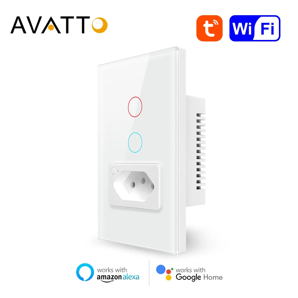 AVATTO-Tuya 브라질 와이파이 스마트 스위치 소켓, 터치 센서 스마트 홈 인터럽터 벽 스위치 알렉사 구글 홈 작동