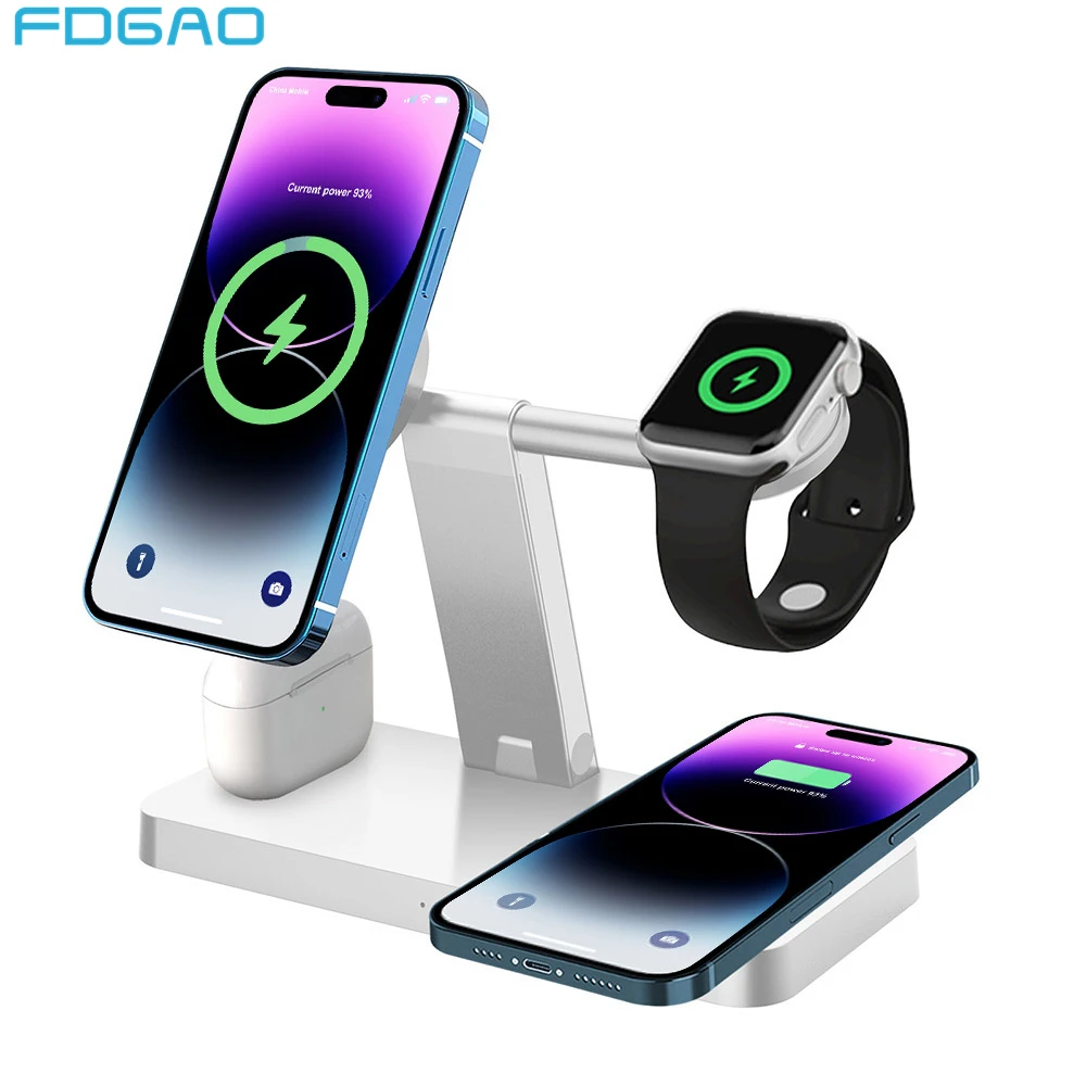 

37W Magnetic Wireless Charger Stand Dock For iPhone 14 13 12 Pro Max Mini Plus 11 Apple iWatch 8 Airpods 3 Fast Charging Station