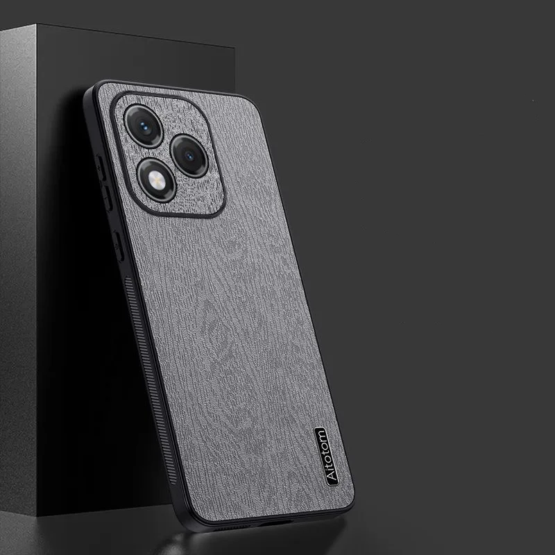 Luxury PU Leather Wood Grain Protective Phone Case - Hard Plastic Cover