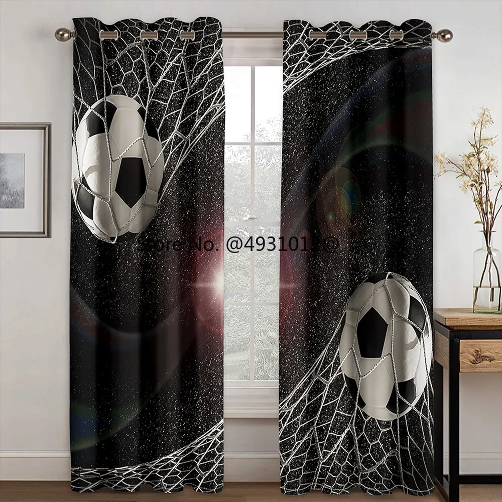 

2023 3D Custom Printed Modern Balls Football Blackout Soccer Player Children Shading Curtain for Kid Bedroom Living Room