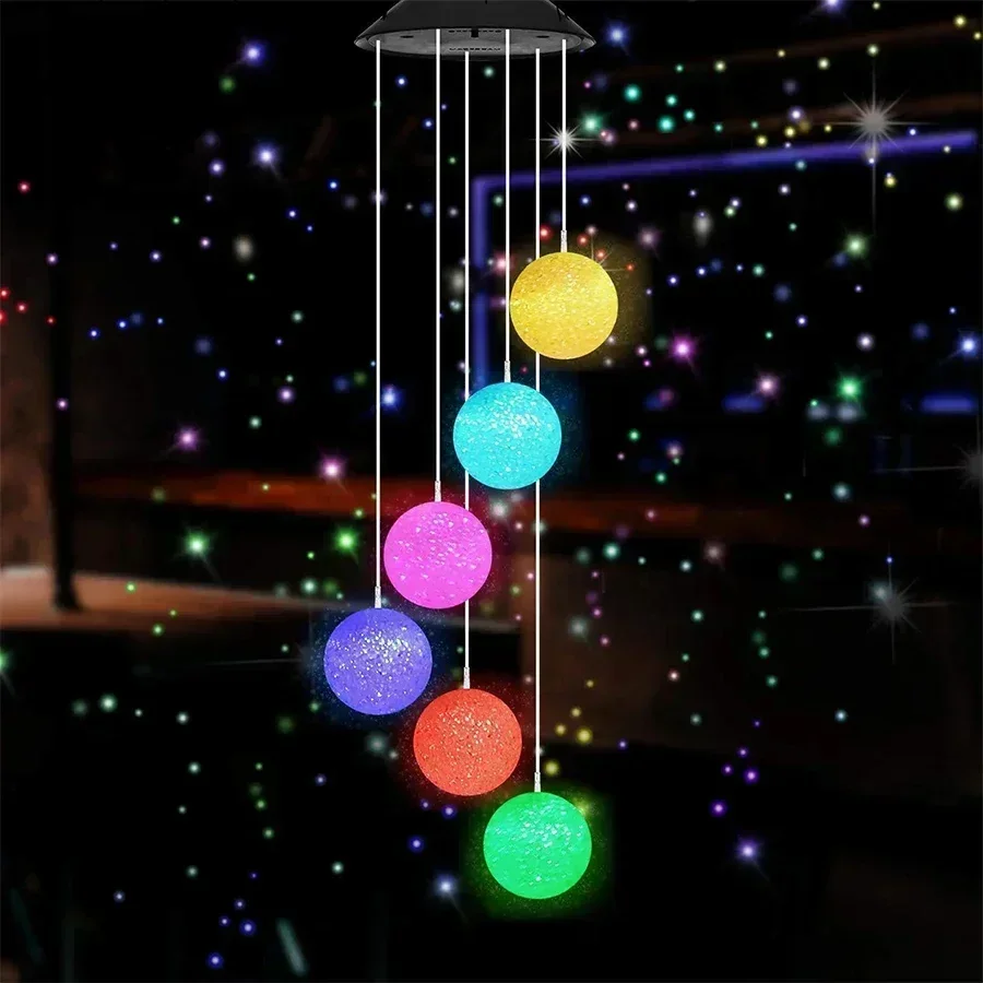 Solar Powered Wind Chimes Outdoor LED Solar Round Ball Wind Chime Lamp Garden Lawn Landscape Holiday Light Garden Decoration