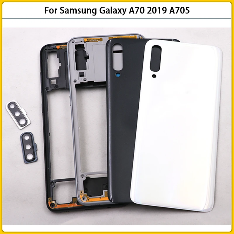 

For Galaxy A70 2019 A705 SM-A705F A705DS Plastic Middle Frame Plate Bezel Battery Back Cover Rear Door Lens Housing Case