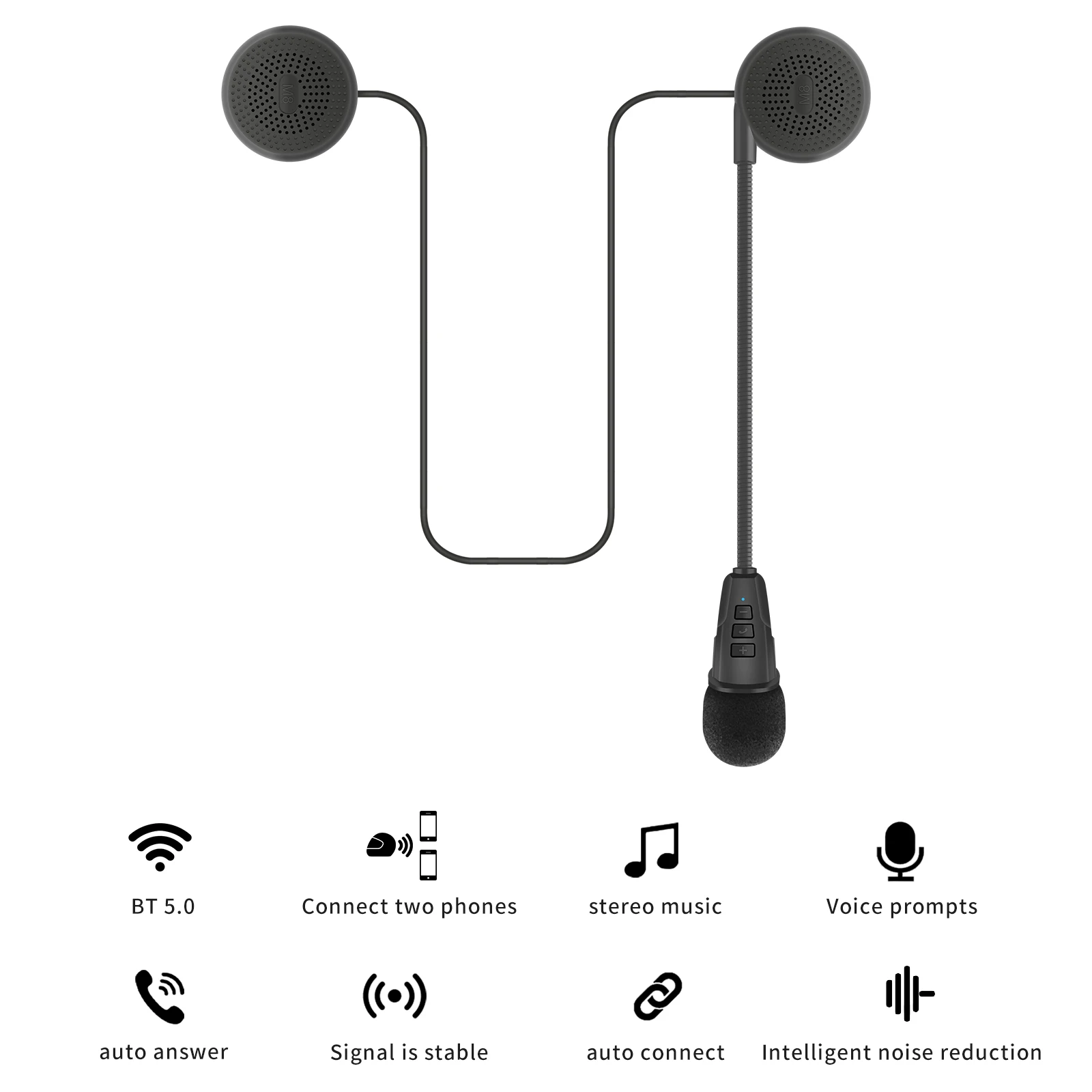 Motorcycle Intercom Helmet Interphone Headset Wireless Handsfree Call Kit Stereo Headphone Music Player Speaker Rechargeable