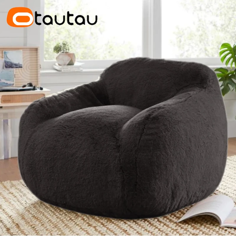 OTAUTAU Filled Faux Bunny Fur Bean Bag with Filler Floor Couch Beanbag Sofa Armchair Empty Pouf Inside SF203