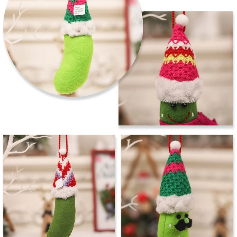 3pcs Christmas Hat Pickle Cloth Party Decoration Cartoon Old Pickled Pendant With Doll Pendant Green Cucumber Vegetable Man Hat