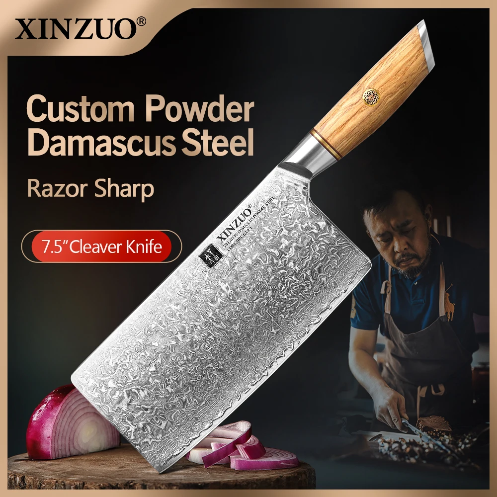XINZUO 7.5'' in Cleaver Chef Knife 62-64 HRC Damascus Stainless
