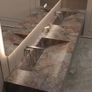 ชุดอ่างล้างหน้าหินสำหรับห้องน้ำ อ่างล้างหน้าแบบติดตั้งในตัว มีตัวเลือกแบบอ่างเดี่ยวหรืออ่างคู่ ทนต่อคราบสกปรกและทนทาน ปรับแต่งได้ 1