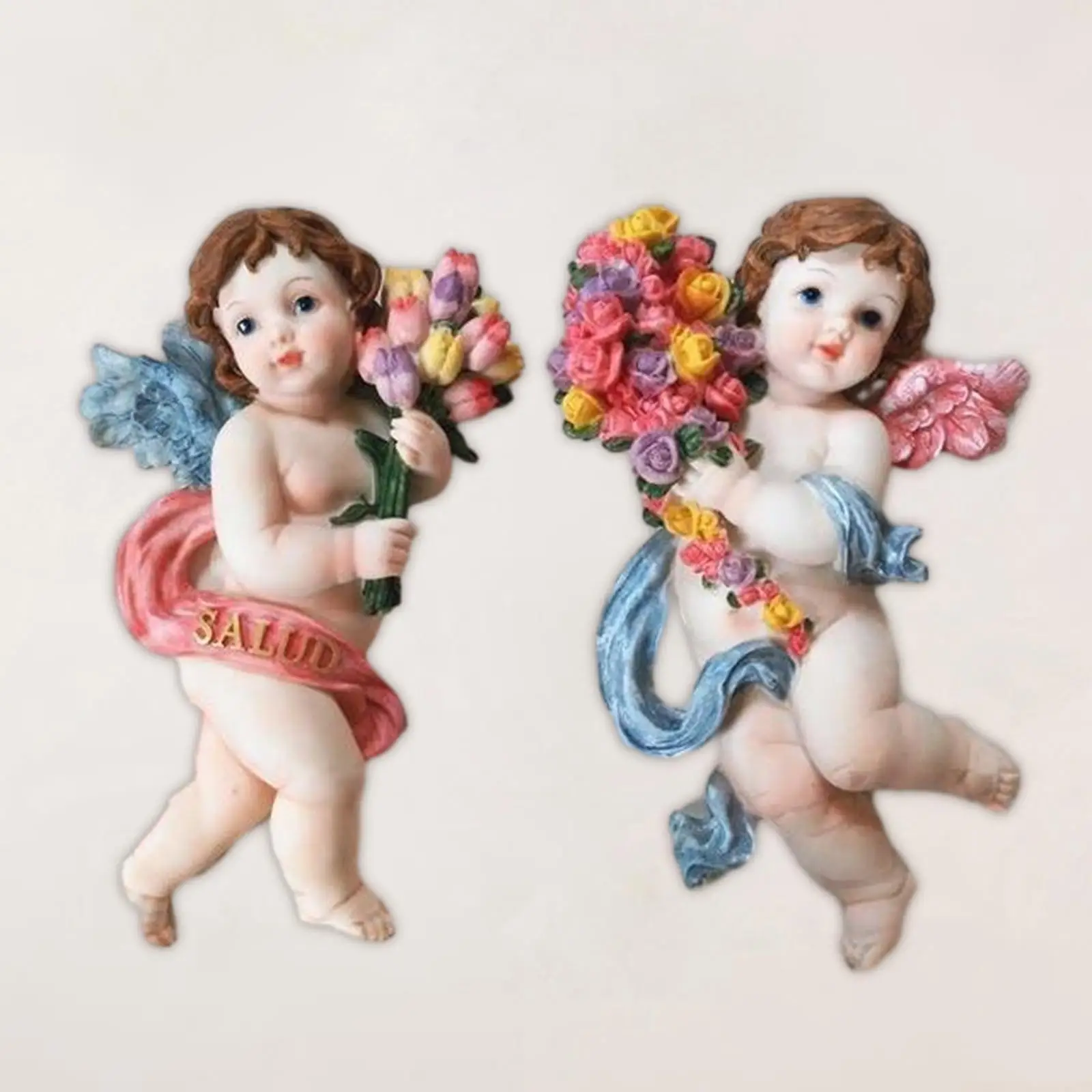 2x Resin Angel Statues Figurines, Religious Statue Sculpture, Crafts, Artwork, Handpainted Figurine, Desk Decoration