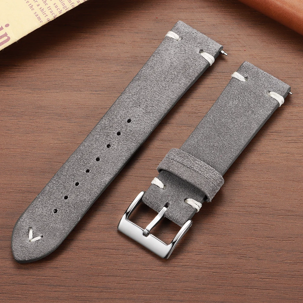 Vintage Genuine Suede Leather Quick Release Watch Strap - Handmade Unisex Sport Bracelet