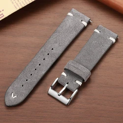 Vintage Genuine Suede Leather Quick Release Watch Strap - Handmade Unisex Sport Bracelet - Black Buckle (Gray White)