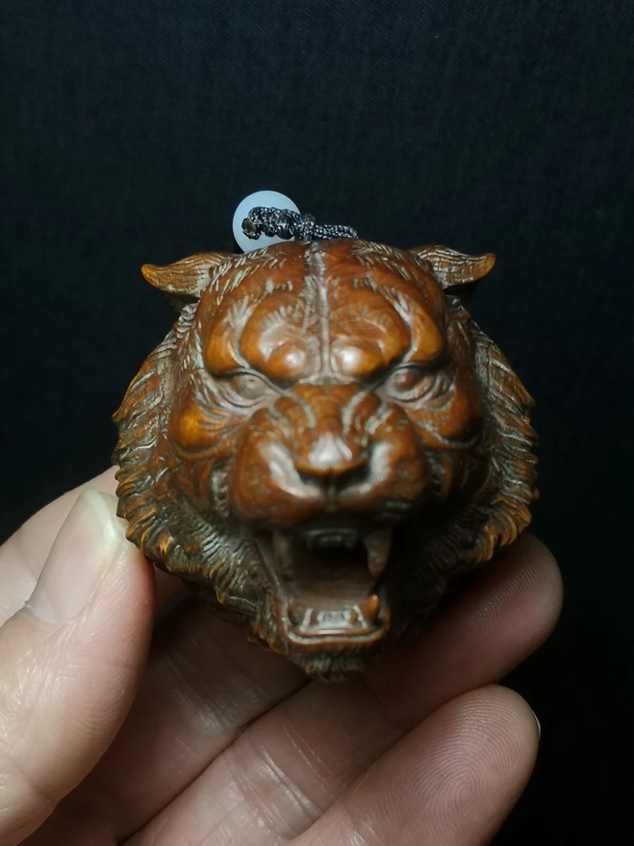 Statua Di Figura Di Tigre Intagliata A Mano In Legno Di Bosso Giapponese Antico Da Collezione Regalo Netsuke