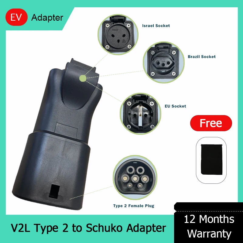 Charger Adapter 16A V2L Type 2 EV Discharge for MG BYD Kia XPeng Car Charging Connector