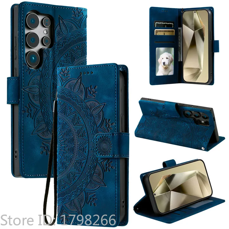 Luxury Leather Flip Cover Wallet Phone Case with Embossed Design