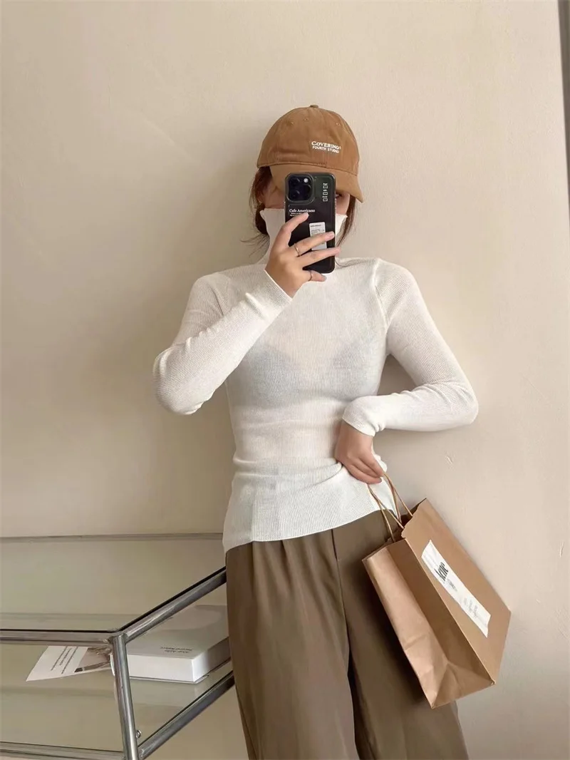 

Autumn and Winter Women's Casual Solid Color High Neck Long Sleeve Slim Fit Sweater