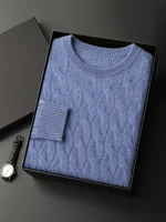 2024 Men's 100% Cashmere Cable Knit Sweater Autumn Winter O-neck Thick Long Sleeve Pullover Smart Casual Cashmere Knitwear Tops 2