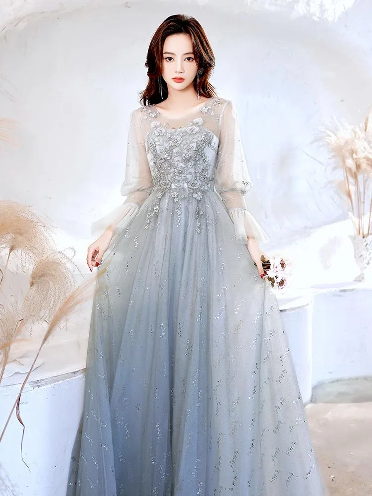 

Женское вечернее платье в стиле ретро, элегантное банкетное платье с блестками и длинным рукавом, изысканное облегающее длинное платье Quinceanera, 2023