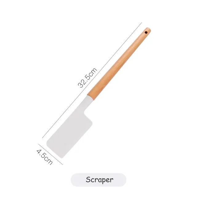 

Cooking Kitchenware Tool Silicone Utensils With Wooden Multifunction Handle Non-Stick Spatula Ladle Egg Beaters Shovel