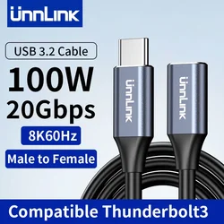 Unnlink Premium USB C Extension Cable with 20Gbps Speed and 100W Power Delivery - 1.5m(4.9ft)