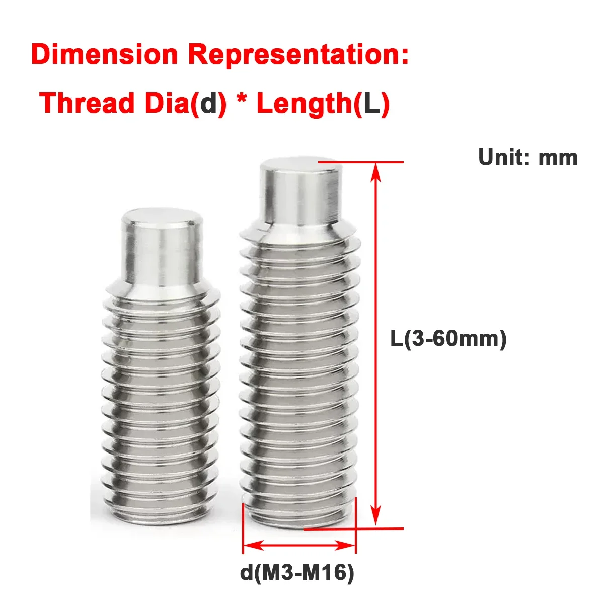 

304 Stainless Steel Hexagonal Cylindrical Convex End Set ScrewM3M4M5M6M8
