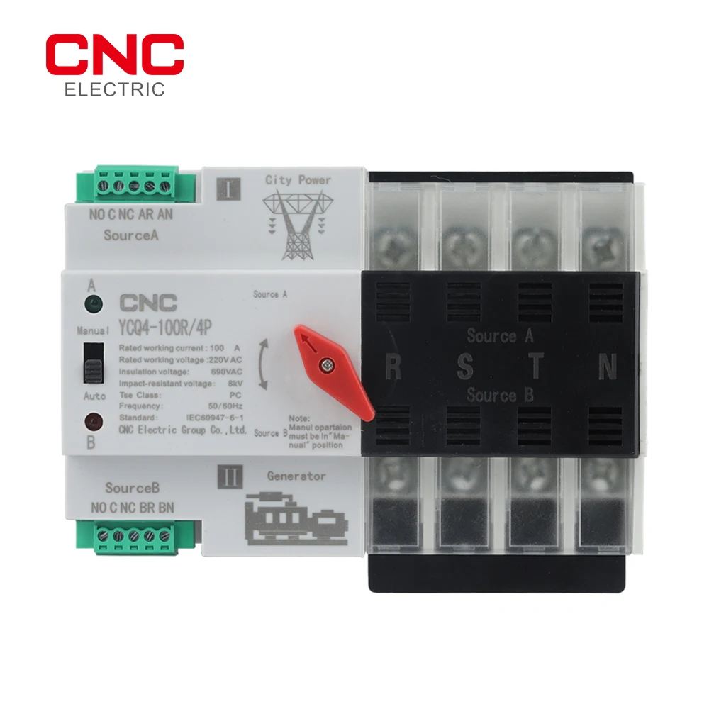 CNC YCQ4-100R/4P 50/60Hz двойной автоматический переключатель мощности 63A 100A бытовой |
