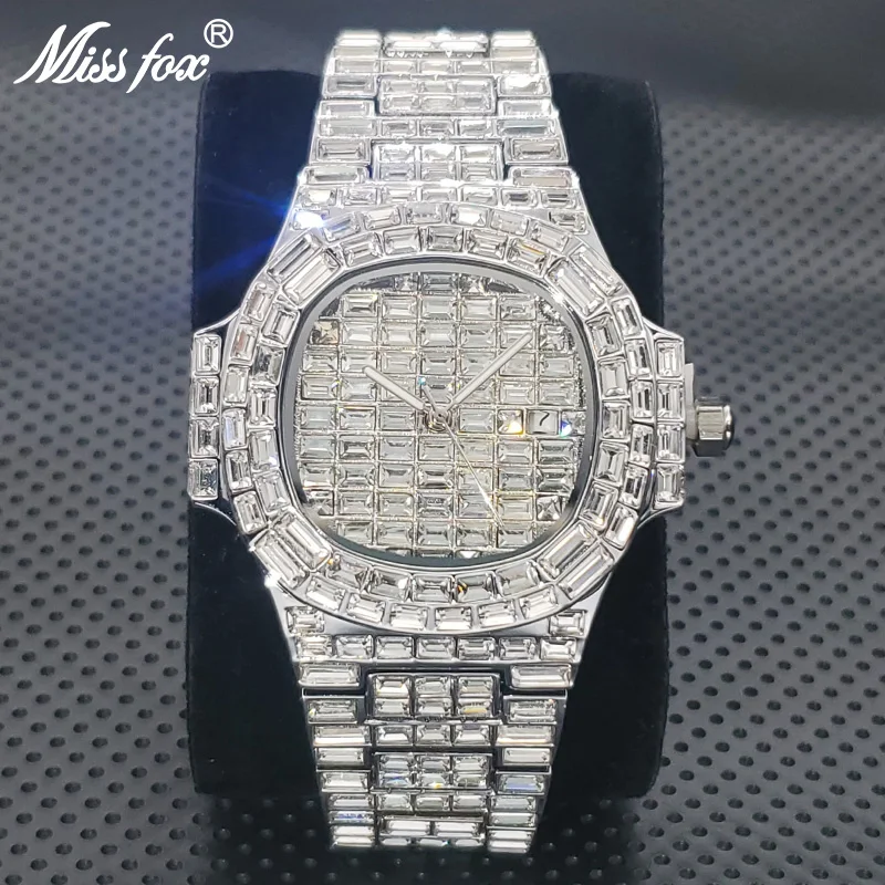 Luxury Iced Out Watch For Men Hip Hop Diamond Silver Quartz reloj hombre High End Dive Stainless Steel Male Watches Dropshipping